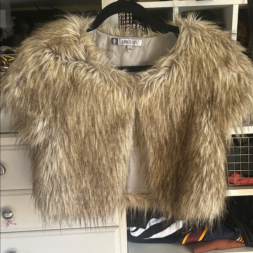 Jennifer Lopez Luxurious Tan Faux Fur Vest